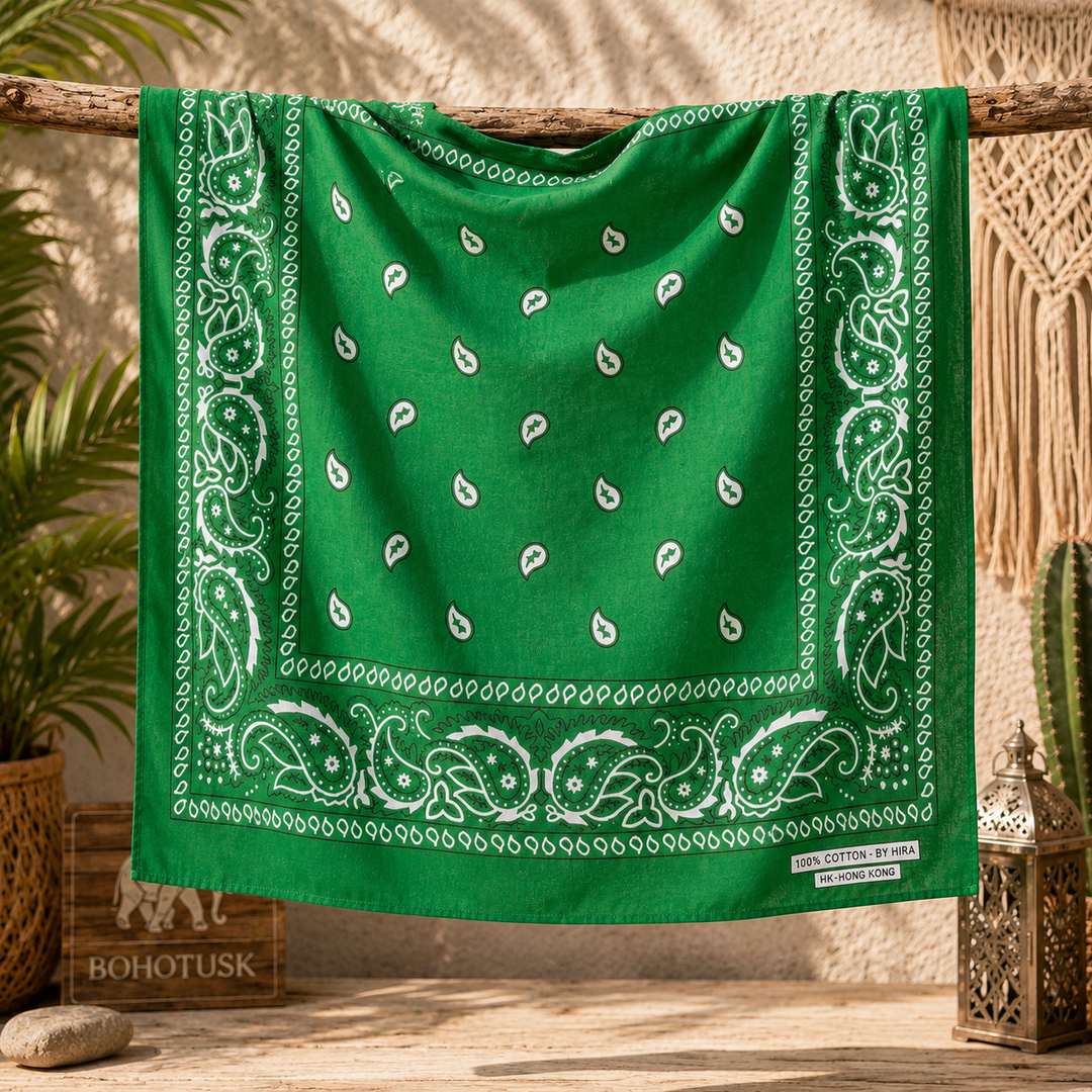 Green Paisley Bandana Pocket Square Neckerchief 56cm x 56cm (22in x 22in)