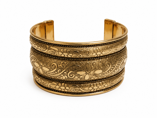 Bohotusk Layered Adjustable Floral Brass Bangle Bracelet
