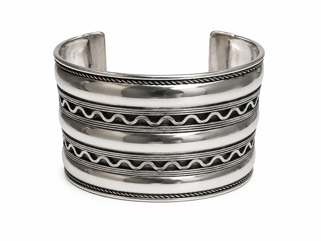 Bohotusk Layered Adjustable Waves Oxidised Silver Bangle Bracelet