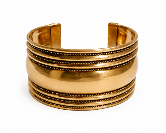 Bohotusk Layered Adjustable Smooth Ribbed Brass Bangle Bracelet