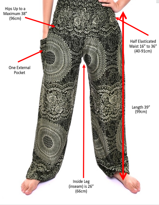 Bohotusk Kids Black Elephant Print Elasticated Smocked Waist Harem Pants (13 - 15 Years)