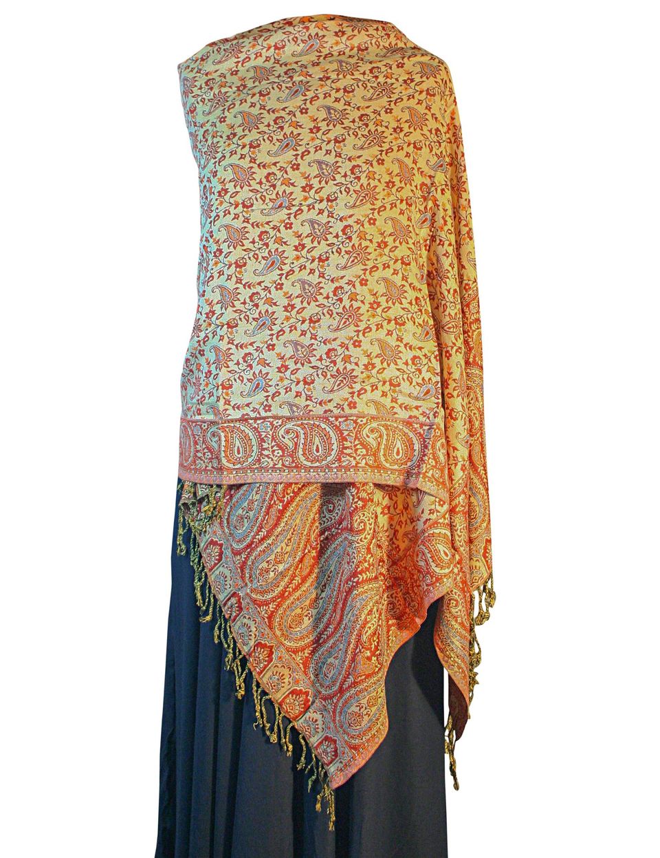 Burnt Orange Floral Leaf Teardrop Print Pashmina Reversable 200 x 75cm