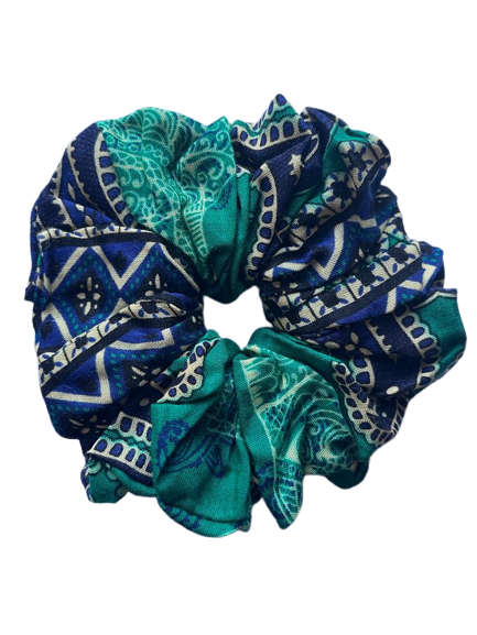 Green Elephant Grassland Print Hair Scrunchie Ties