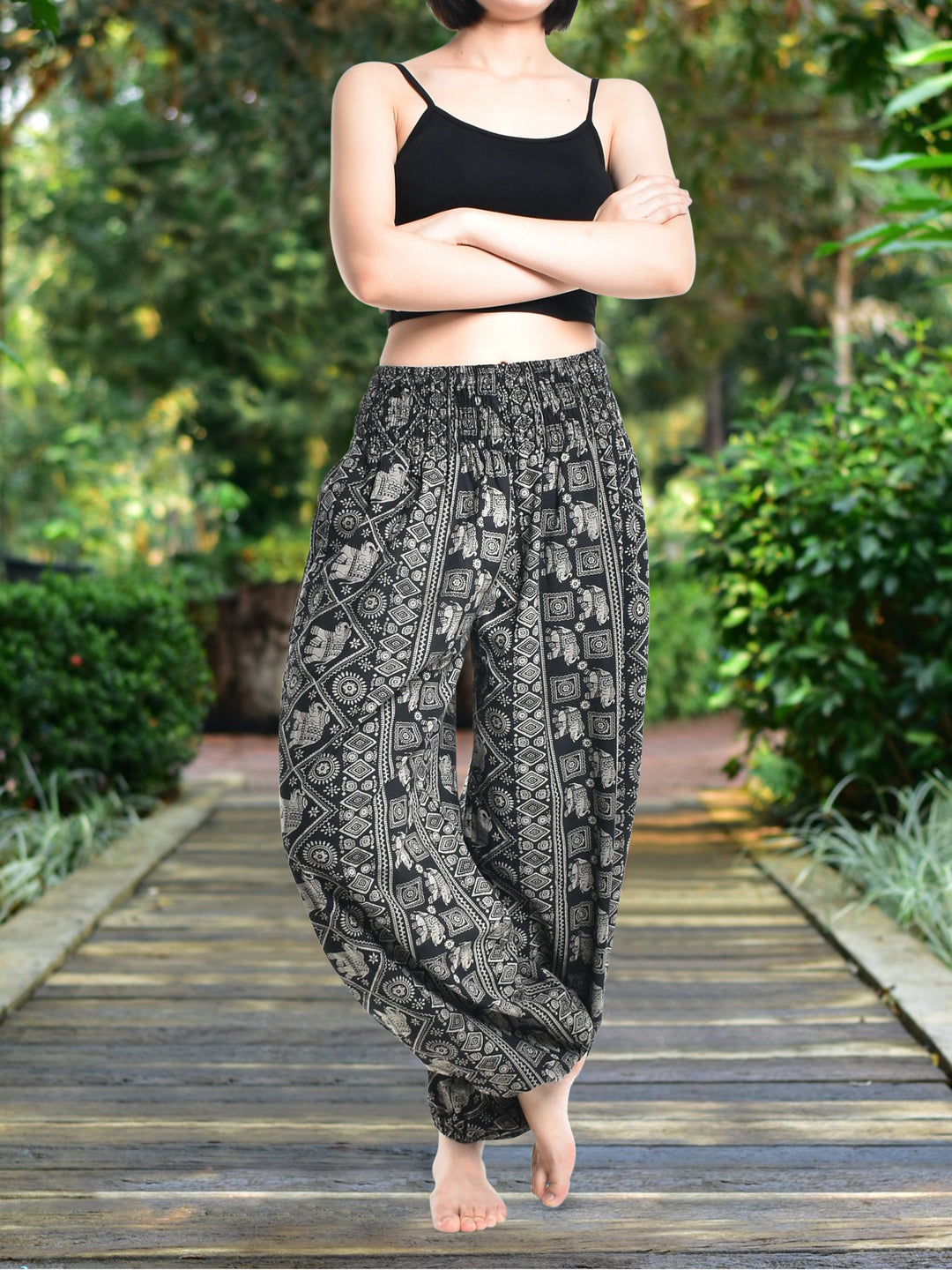 Cotton Casual Dragon Ancient Tree Pattern Women's Elastic Waist Harem Pants