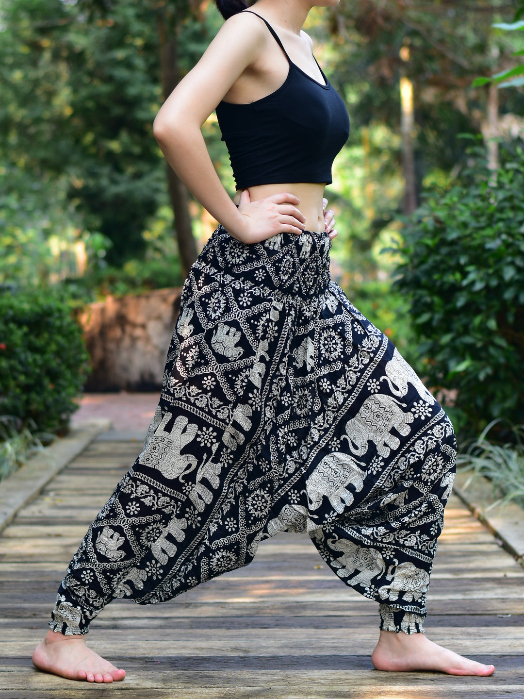 Bohotusk Black Peacock Low Crotch Harem Pants Womens S/M to L/XL