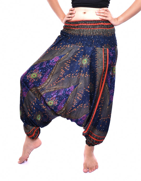 Bohotusk Blue Moonshine Low Crotch Harem Pants Womens Elasticated Smocked Waist S/M