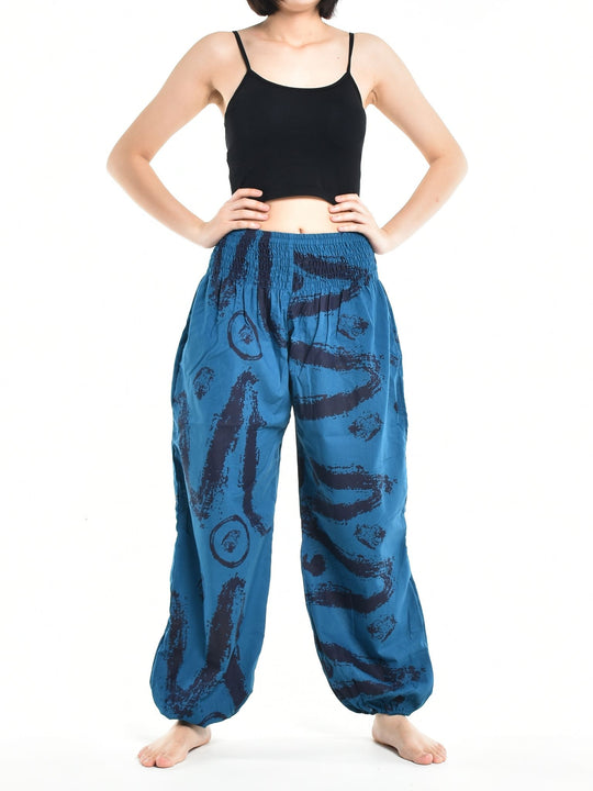 Bohotusk Womens Autumn Blue Swirl Cotton Harem Pants S/M to 3XL