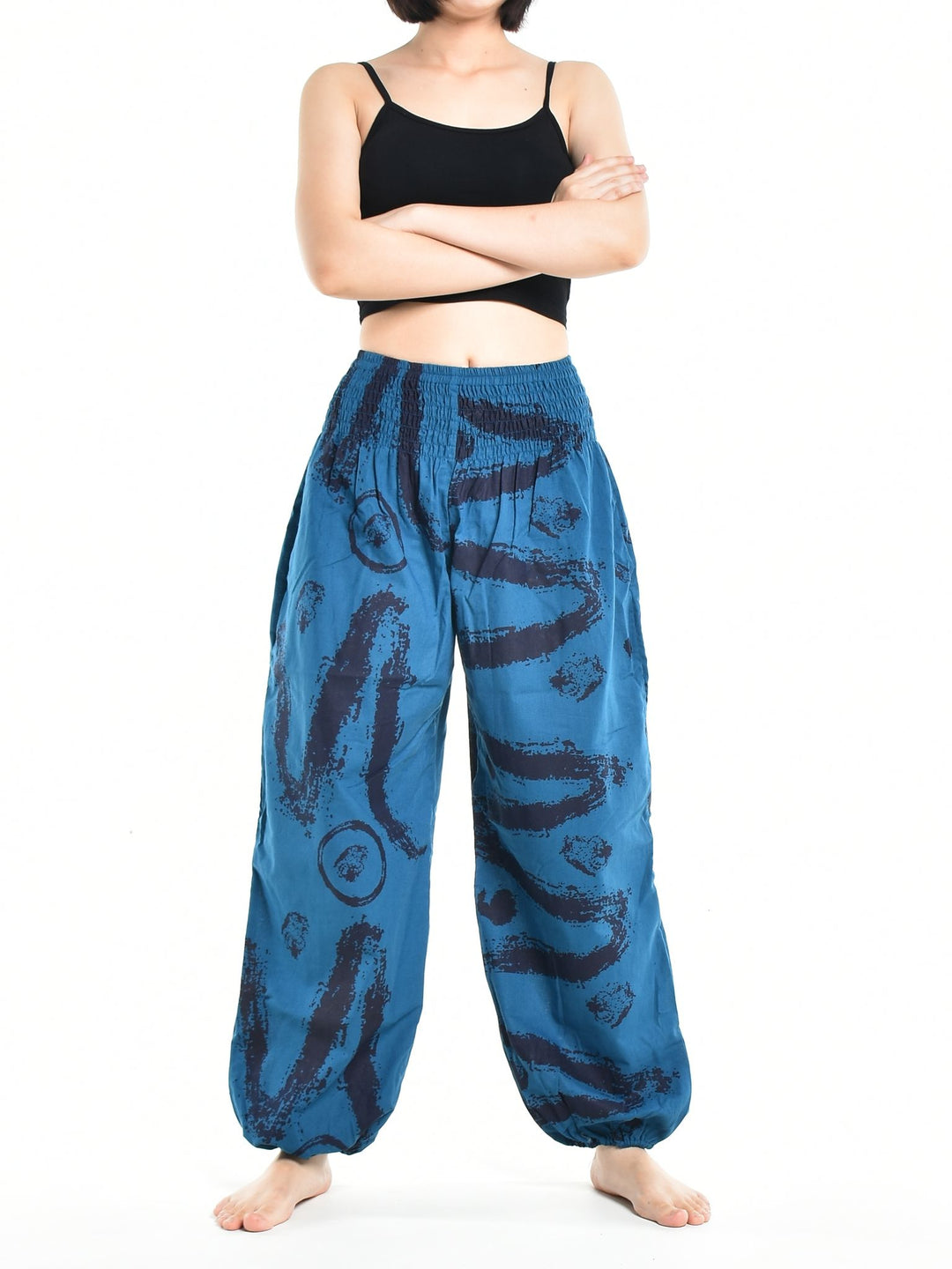 Bohotusk Womens Autumn Blue Swirl Cotton Harem Pants S/M to 3XL