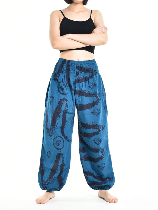 Bohotusk Womens Autumn Blue Swirl Cotton Harem Pants S/M to 3XL