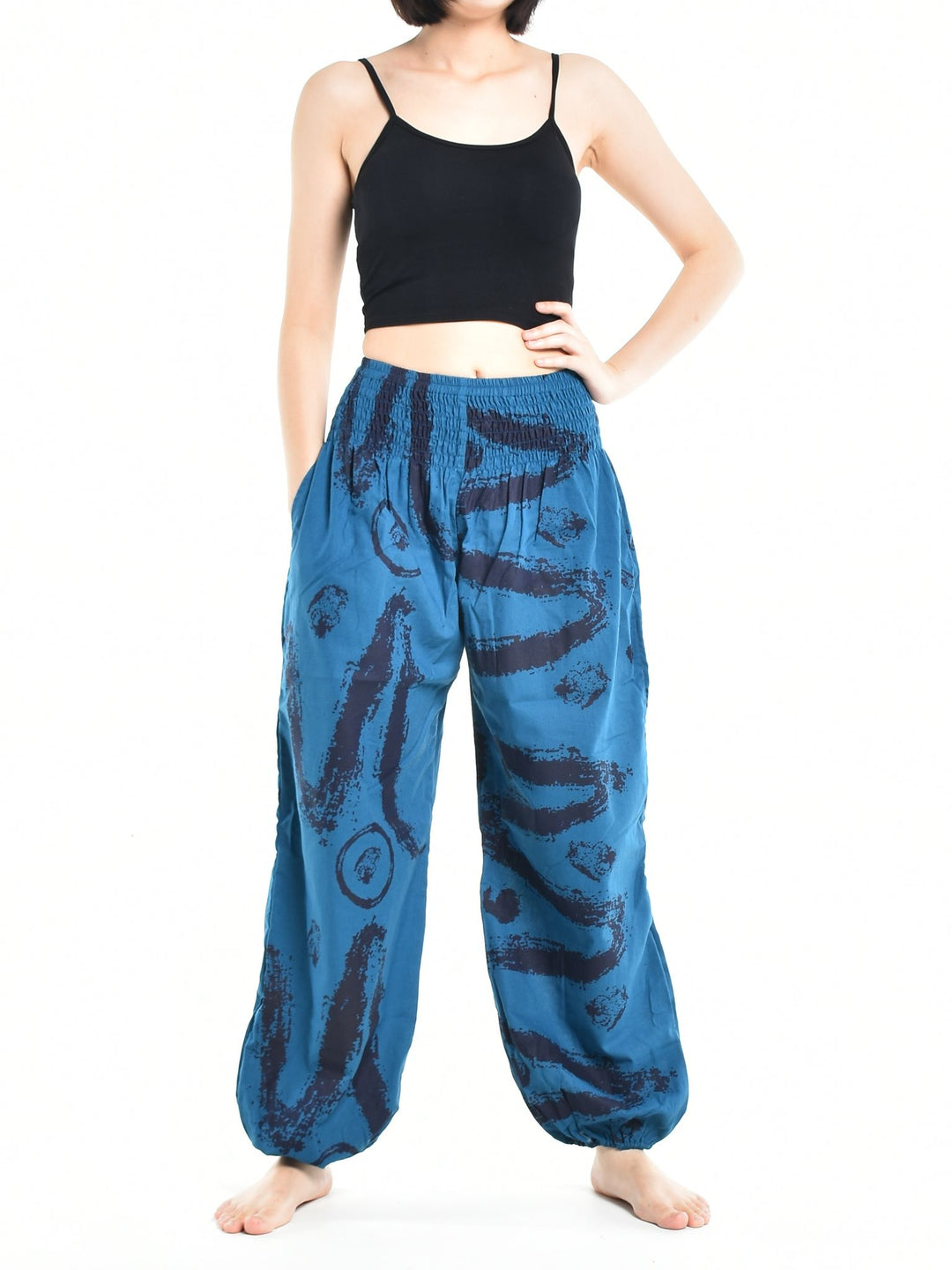 Bohotusk Womens Autumn Blue Swirl Cotton Harem Pants S/M to 3XL