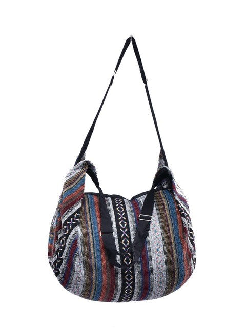 Bohotusk Striped Multi Coloured Cotton Canvas Duffle Bag