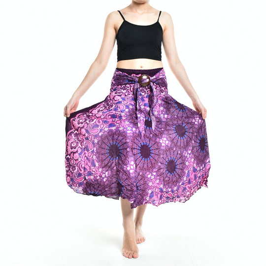 Bohotusk Purple Ink Splash Long Skirt With Coconut Buckle (& Strapless Dress) S/M to 3XL