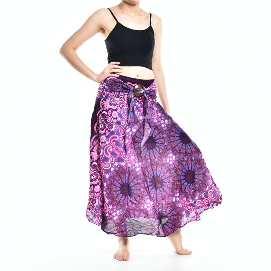 Bohotusk Purple Ink Splash Long Skirt With Coconut Buckle (& Strapless Dress) S/M to 3XL