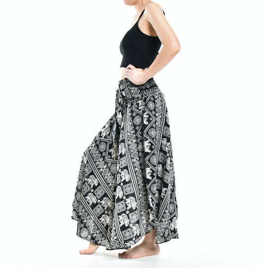 Bohotusk Black Elephant Print Long Skirt With Coconut Buckle (& Strapless Dress) S/M to 3XL