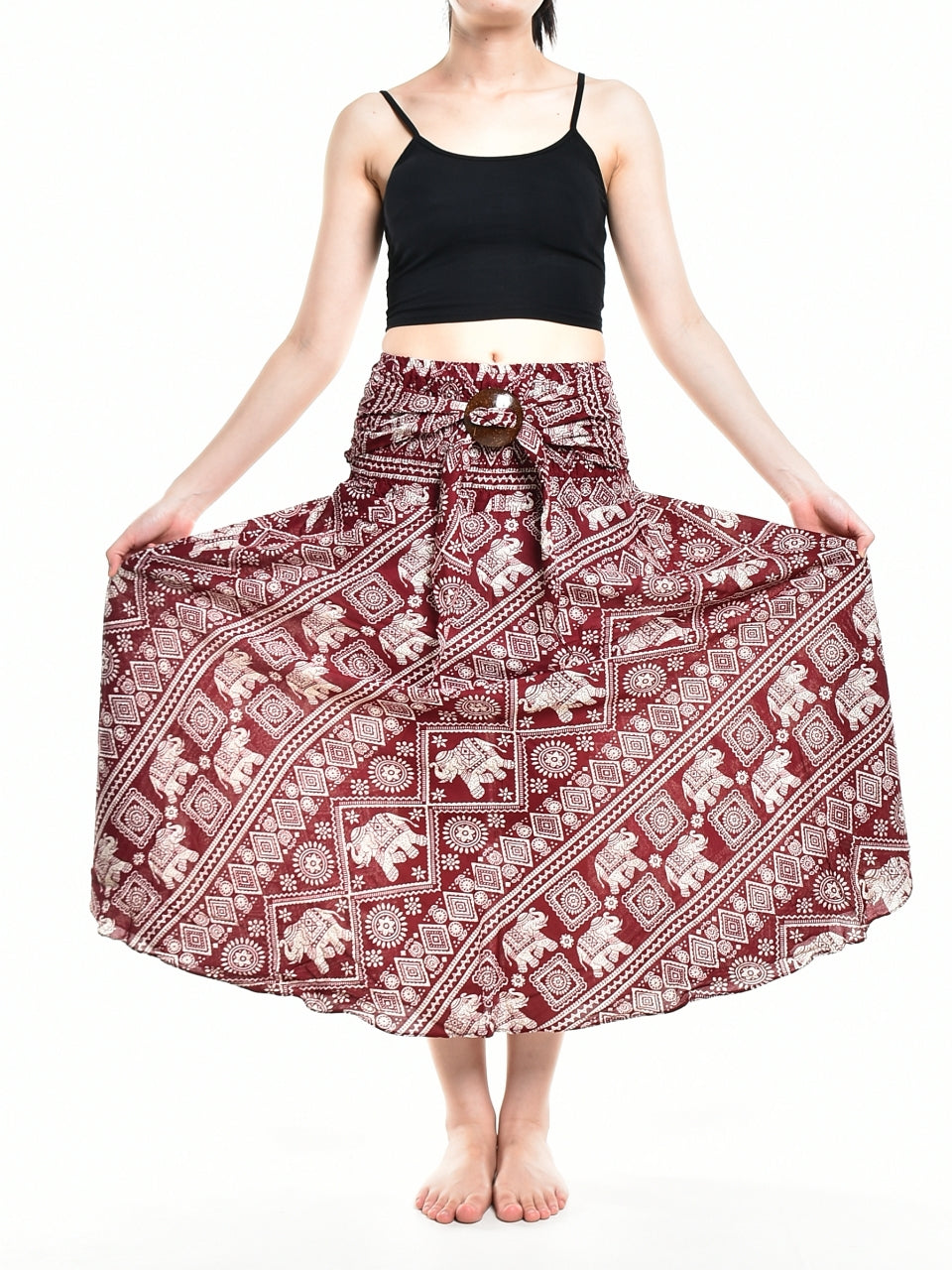 Bohotusk Red Elephant Print Long Skirt With Coconut Buckle (& Strapless Dress) S/M Only