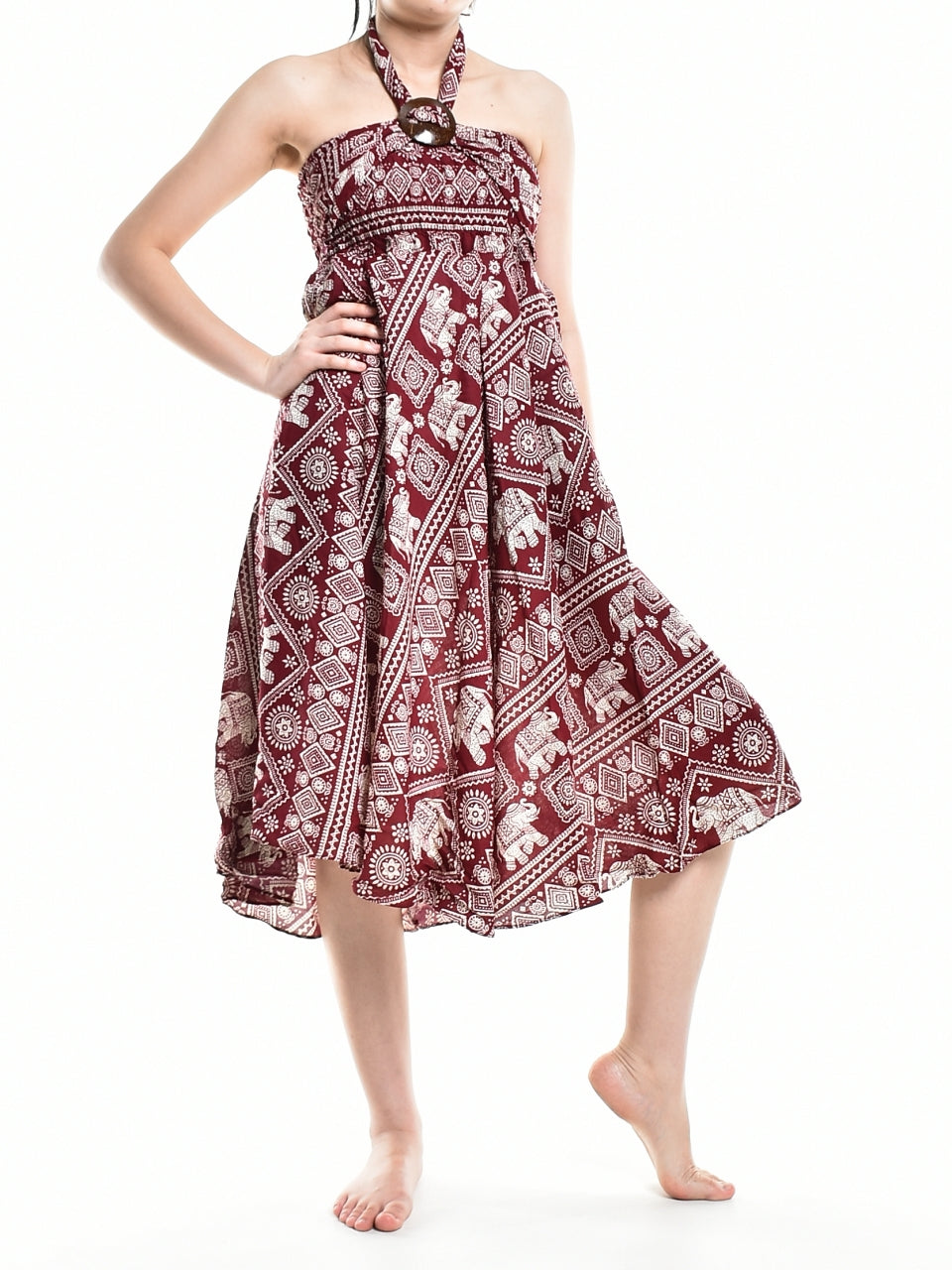 Bohotusk Red Elephant Print Long Skirt With Coconut Buckle (& Strapless Dress) S/M Only