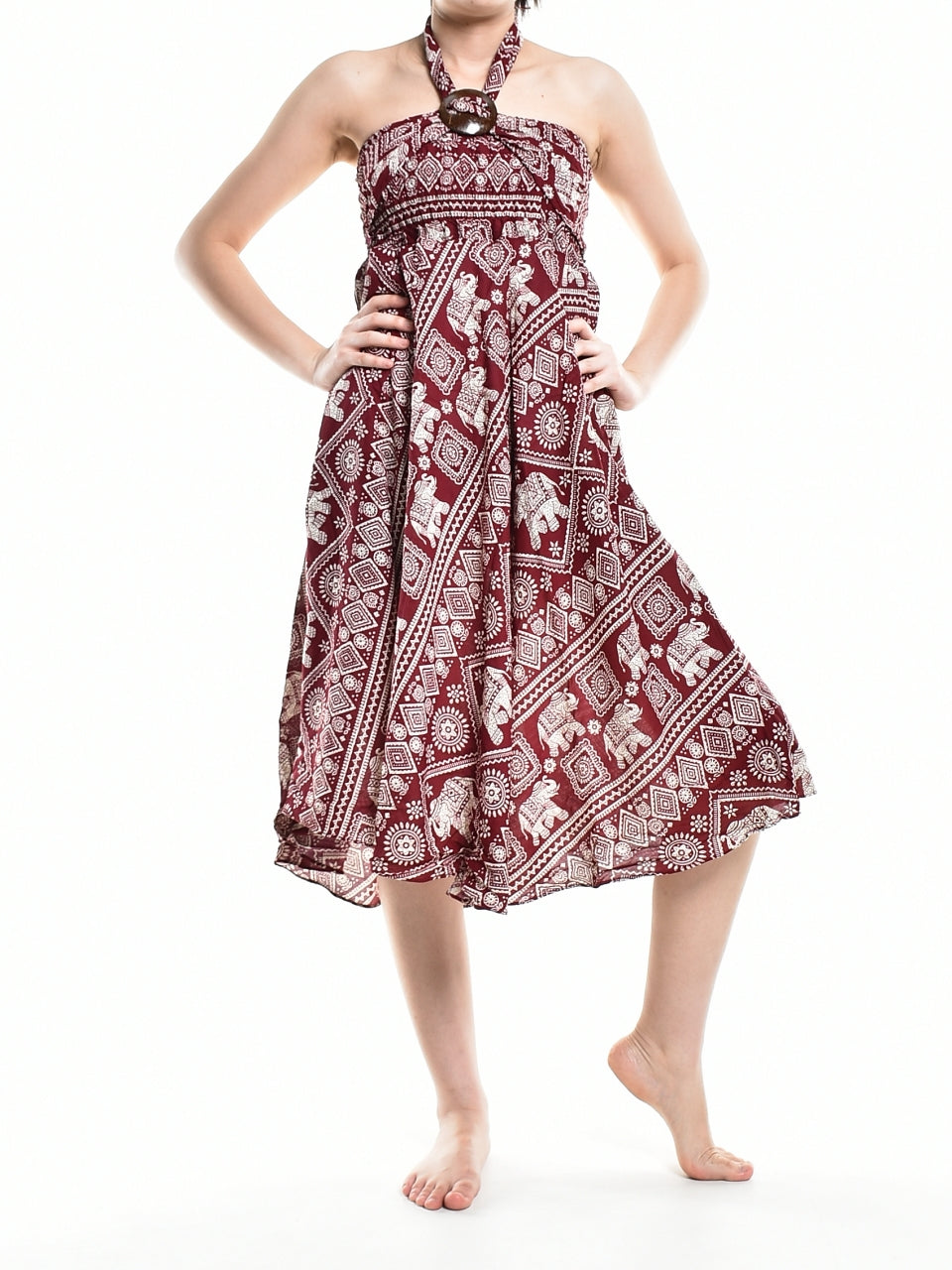 Bohotusk Red Elephant Print Long Skirt With Coconut Buckle (& Strapless Dress) S/M Only