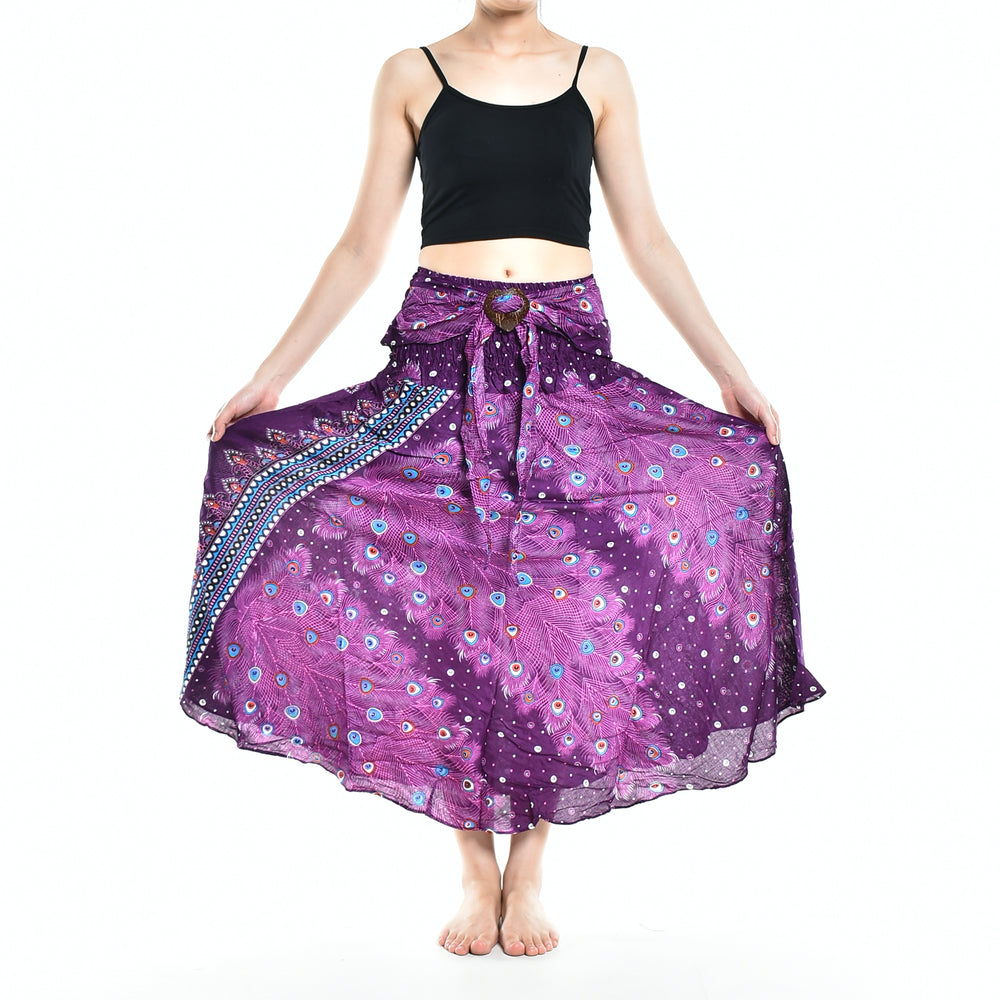 Bohotusk Purple Peacock Long Skirt With Coconut Buckle (& Strapless Dress) S/M to L/XL