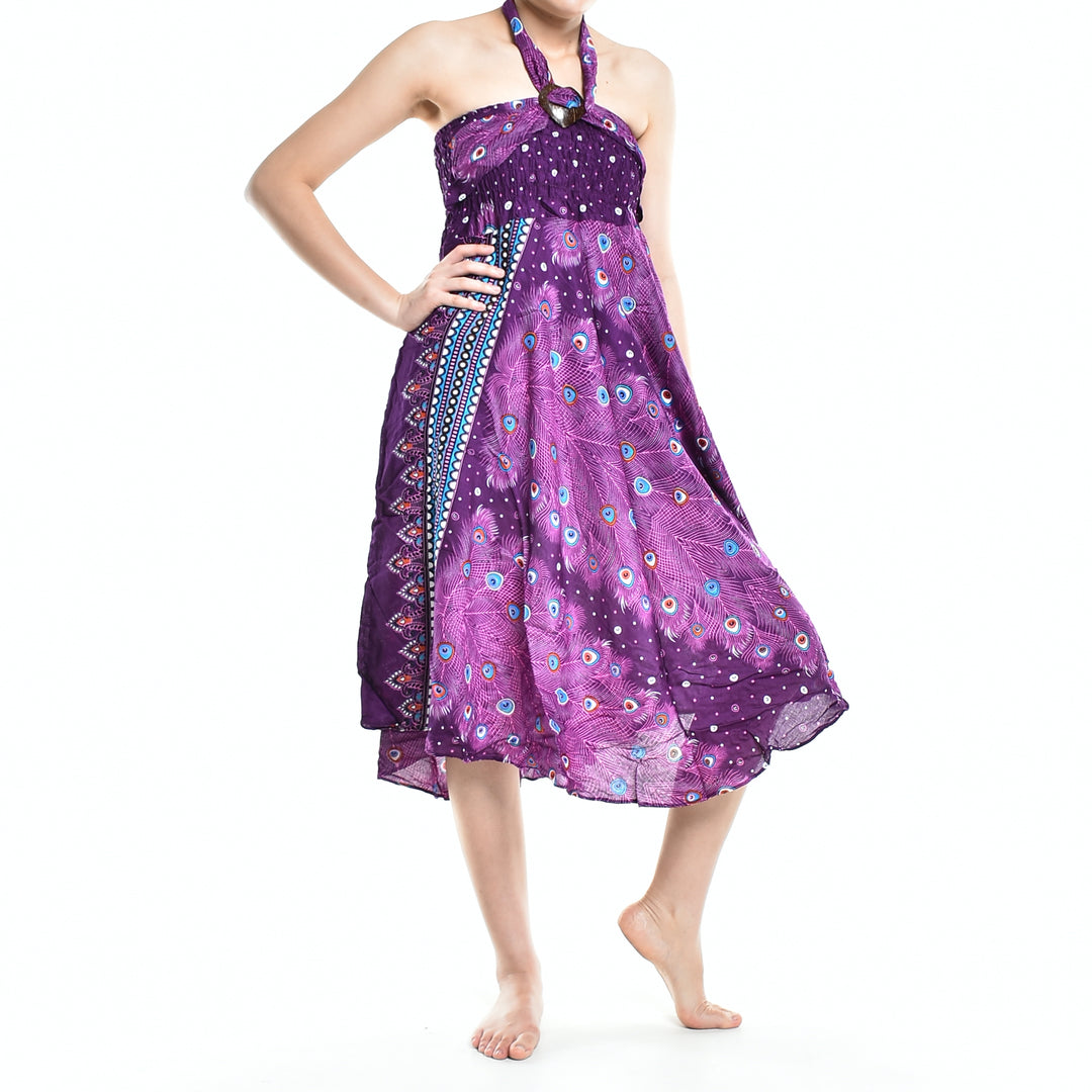 Bohotusk Purple Peacock Long Skirt With Coconut Buckle (& Strapless Dress) S/M to L/XL