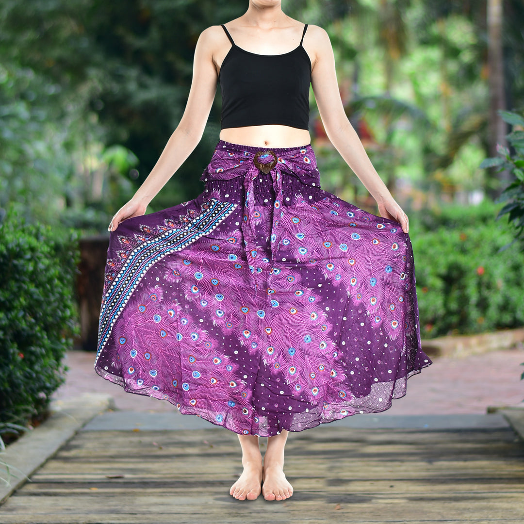 Bohotusk Purple Peacock Long Skirt With Coconut Buckle (& Strapless Dress) S/M to L/XL