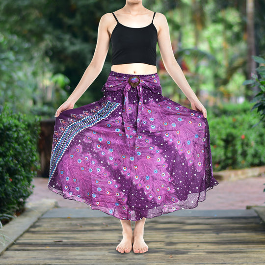 Bohotusk Purple Peacock Long Skirt With Coconut Buckle (& Strapless Dress) S/M to L/XL