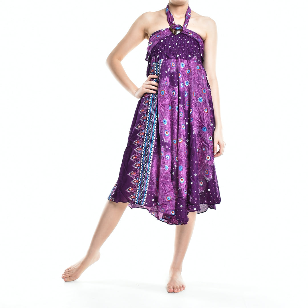 Bohotusk Purple Peacock Long Skirt With Coconut Buckle (& Strapless Dress) S/M to L/XL