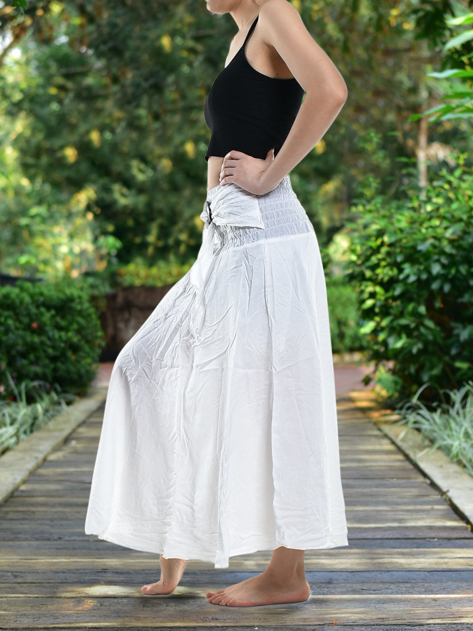 Bohotusk Plain White Long Skirt With Coconut Buckle (& Strapless Dress