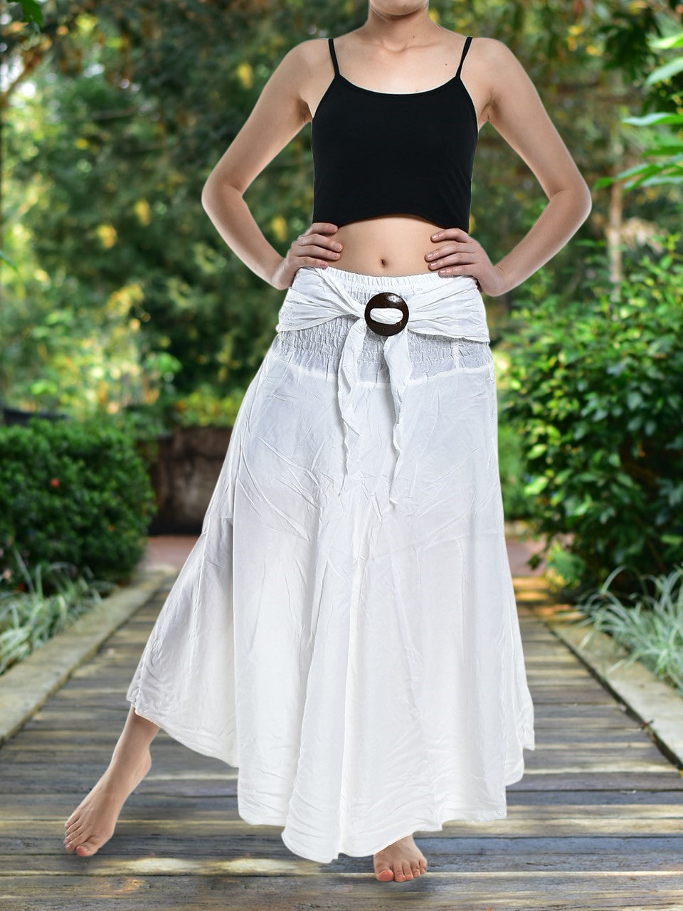 Bohotusk Plain White Beach Dress (& Long Skirt With Coconut Buckle) S