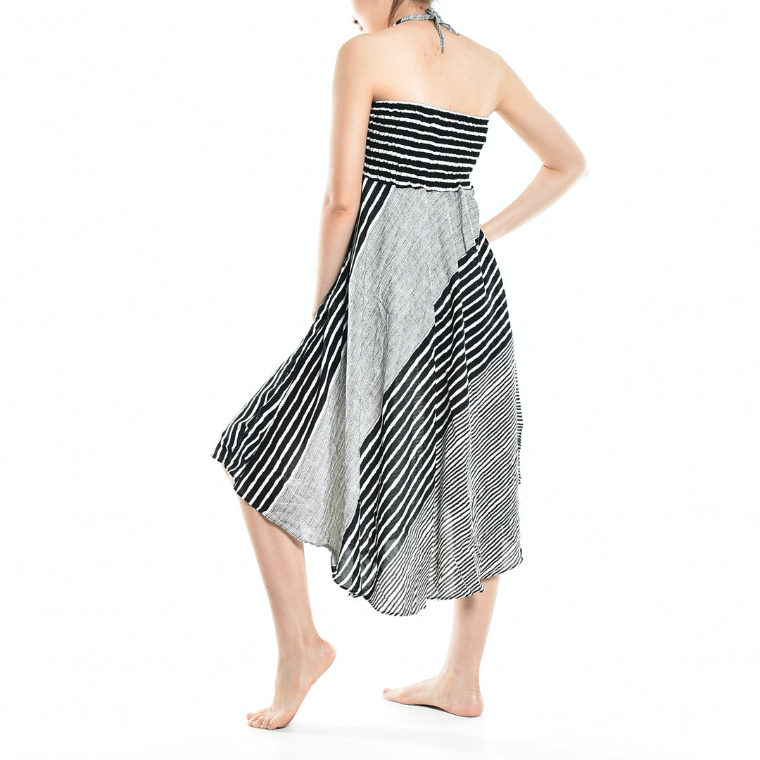 Bohotusk Black Patch Stripe Long Skirt With Coconut Buckle (& Strapless Dress) S/M to L/XL