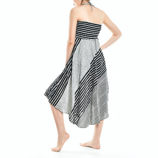 Bohotusk Black Patch Stripe Long Skirt With Coconut Buckle (& Strapless Dress) S/M to L/XL