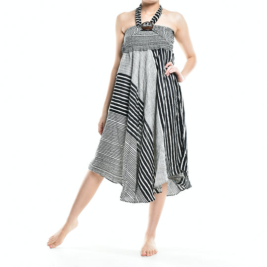 Bohotusk Black Patch Stripe Long Skirt With Coconut Buckle (& Strapless Dress) S/M to L/XL