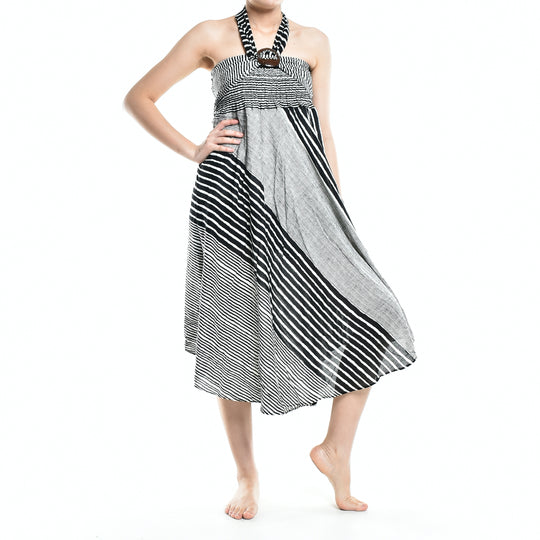 Bohotusk Black Patch Stripe Long Skirt With Coconut Buckle (& Strapless Dress) S/M to L/XL