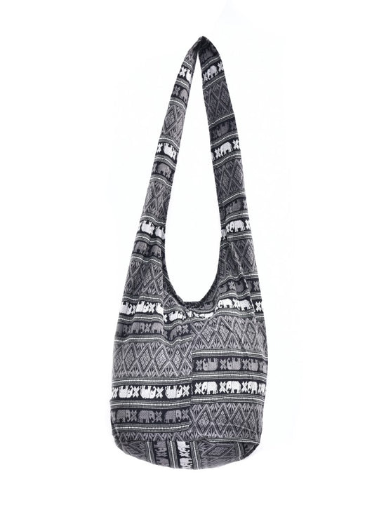 Bohotusk Black Elephant Cotton Canvas Sling Shoulder Bag