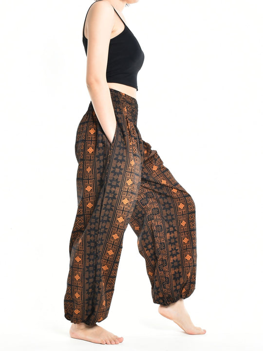 Bohotusk Womens Autumn Brown Orange Diamond Cotton Harem Pants S/M to L/XL