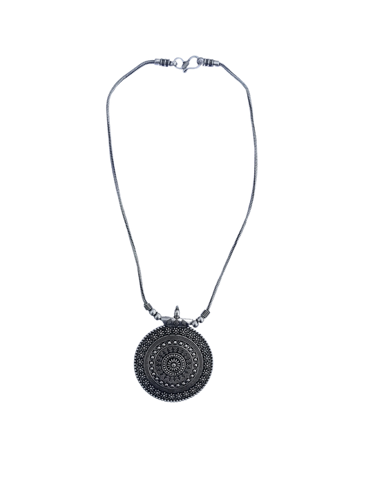 Bohotusk Large Round Silver Shield Pendant Necklace
