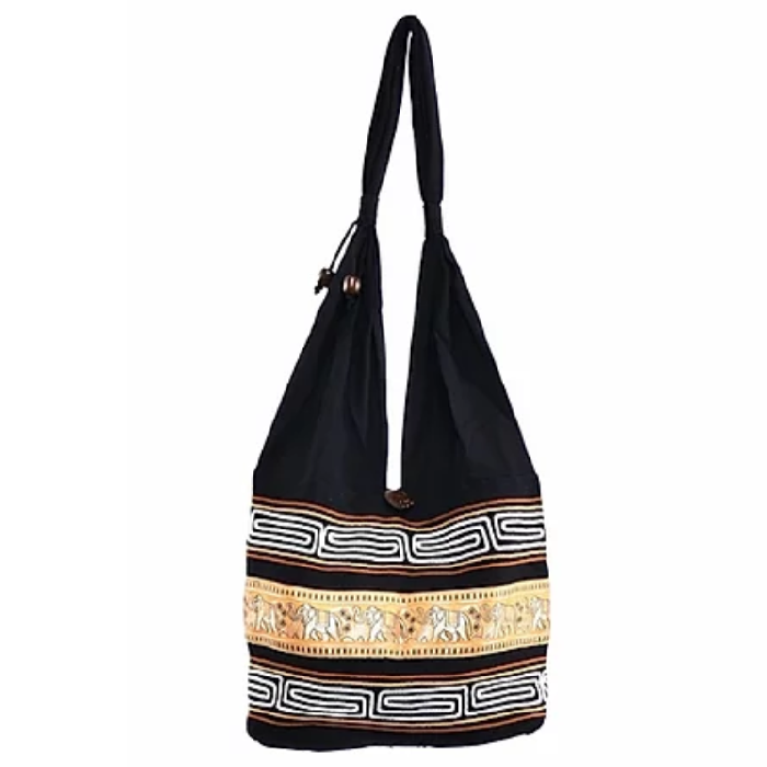 Bohotusk Yellow Gold Cotton Thai Elephant Hobo Shoulder Bag