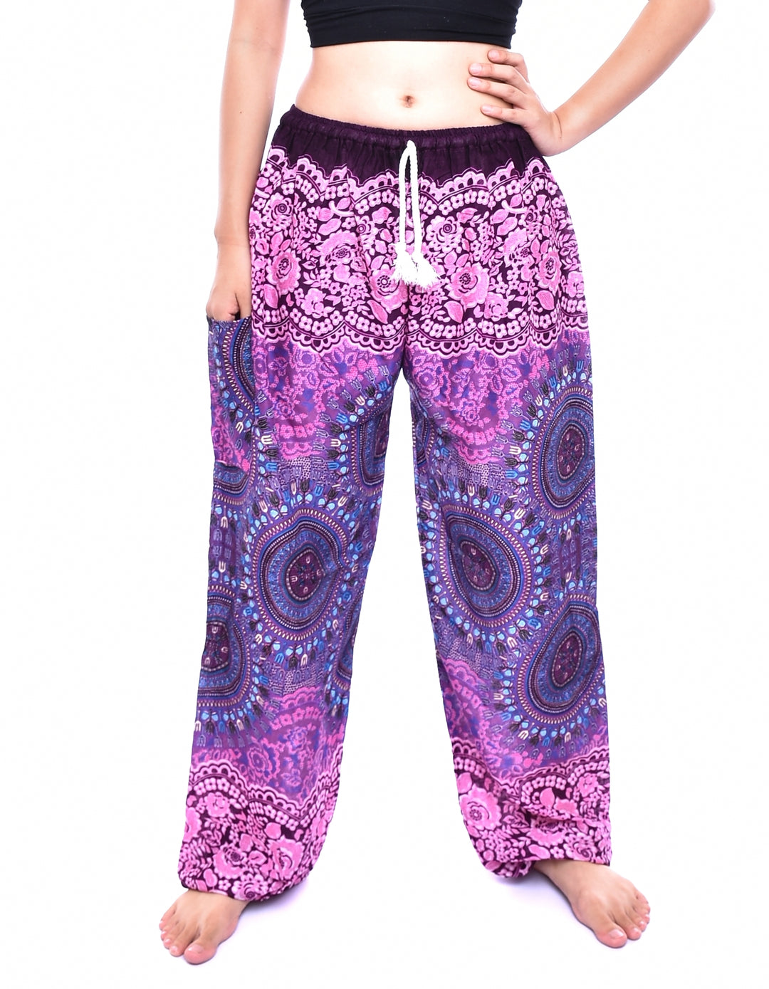 Bohotusk Pink Sun Beam Print Womens Harem Pants Tie Waist S/M to L/XL