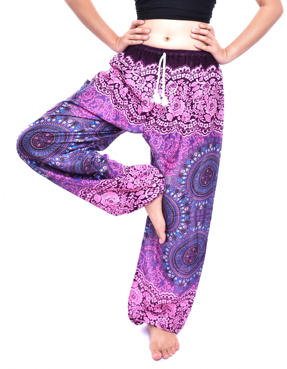Bohotusk Pink Sun Beam Print Womens Harem Pants Tie Waist S/M to L/XL