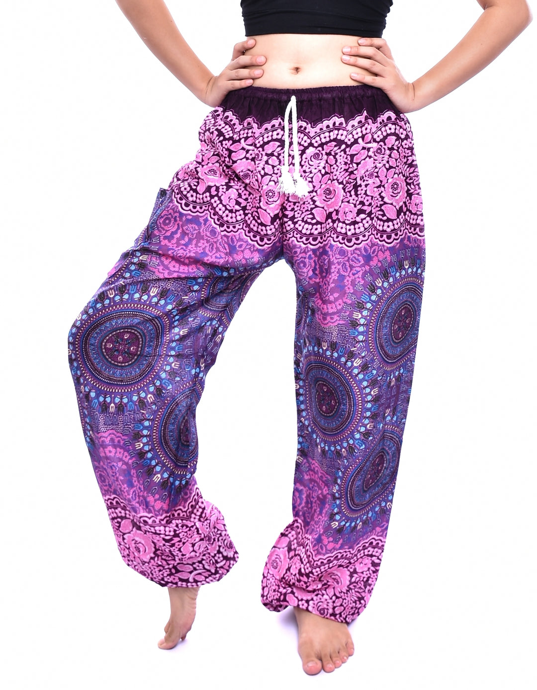 Bohotusk Pink Sun Beam Print Womens Harem Pants Tie Waist S/M to L/XL