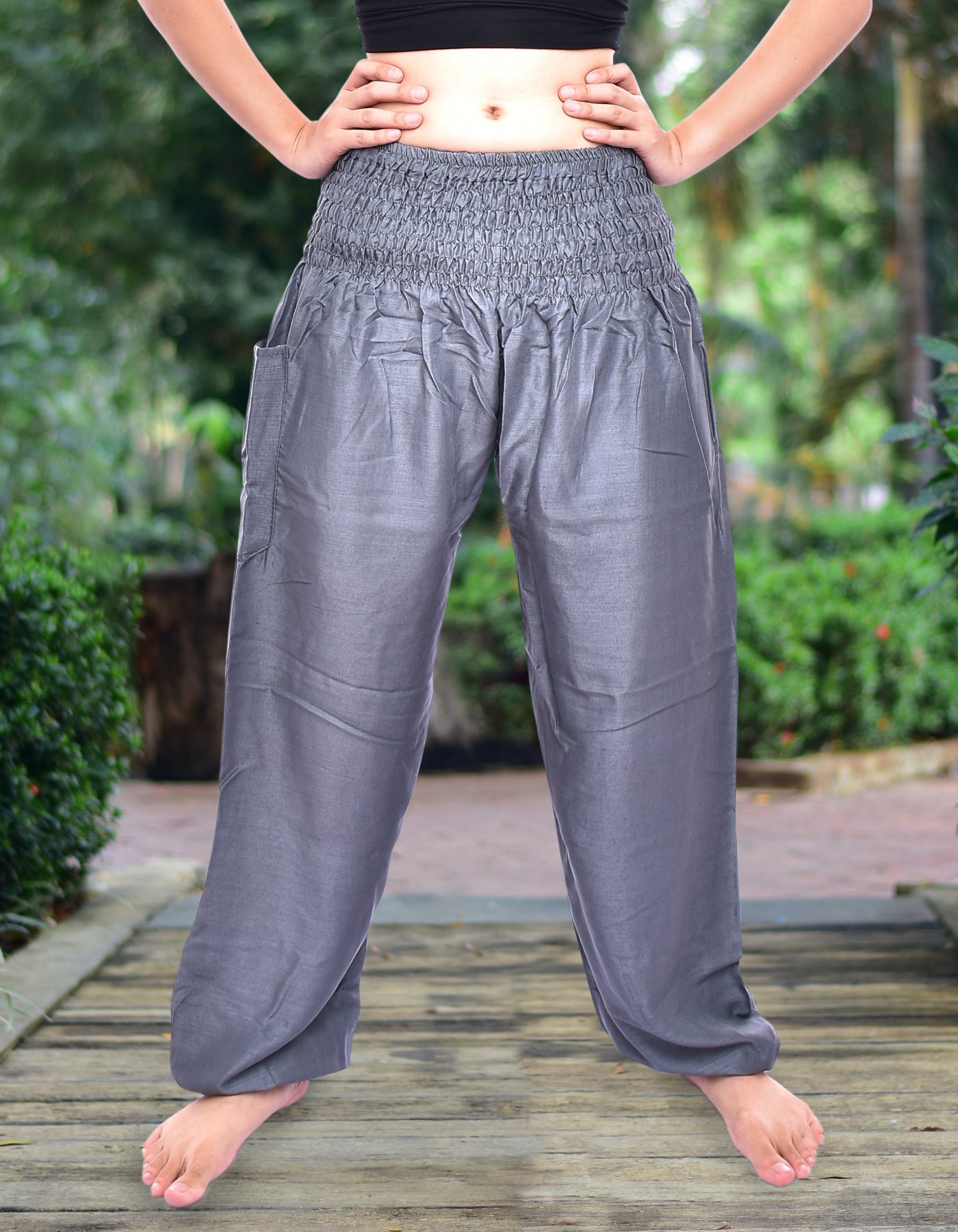 Bohotusk Grey Elephant Grassland Print Petite Slender Fit Womens Harem Pants  Size 4