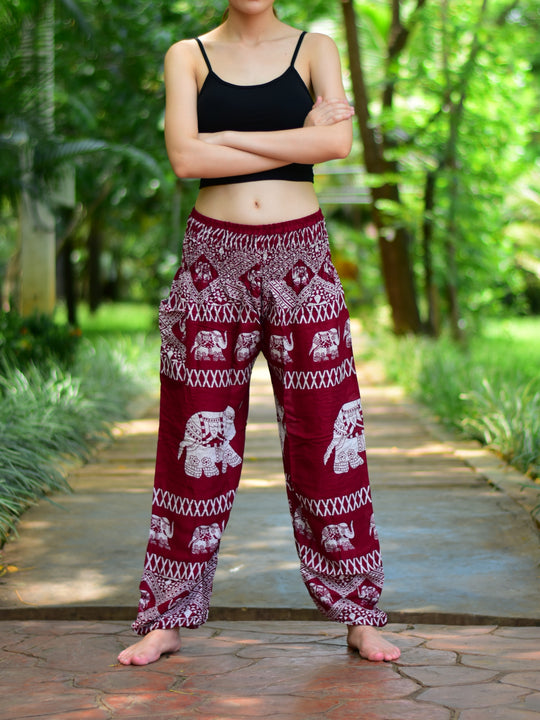 Bohotusk Kids Red Elephant Bull Elasticated Smocked Waist Harem Pants (9 - 12 Years)