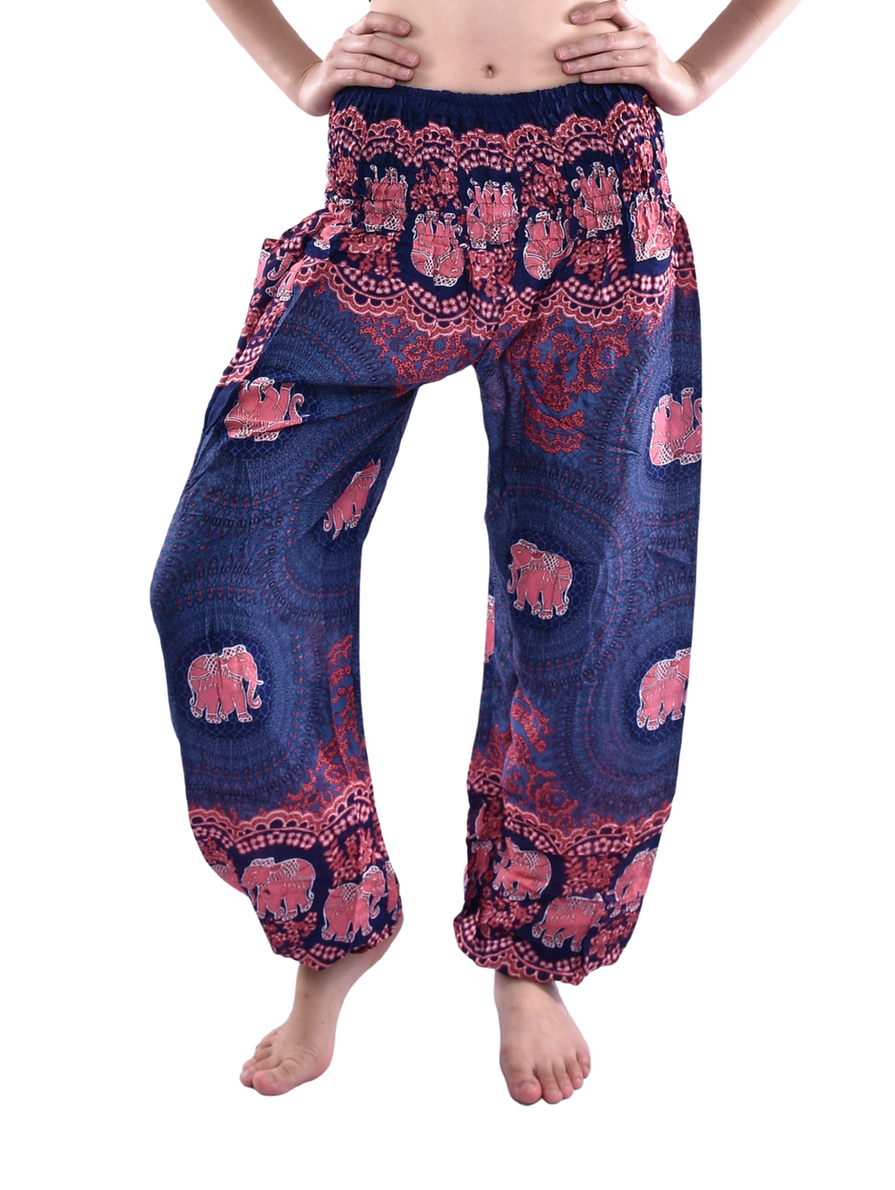 Bohotusk Kids Purple Pink Elephant Genie Elasticated Smocked Waist Harem Pants (13 - 15 Years)