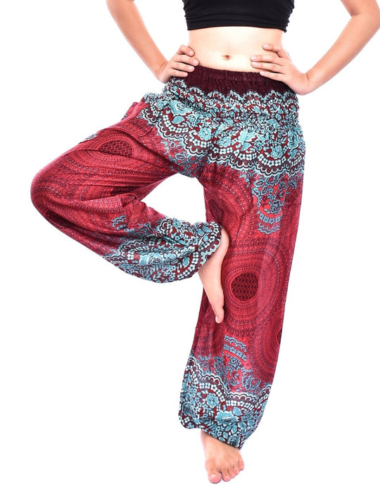 Bohotusk Red Sun Glow Elasticated Smocked Waist Womens Harem Pants S/M to 3XL