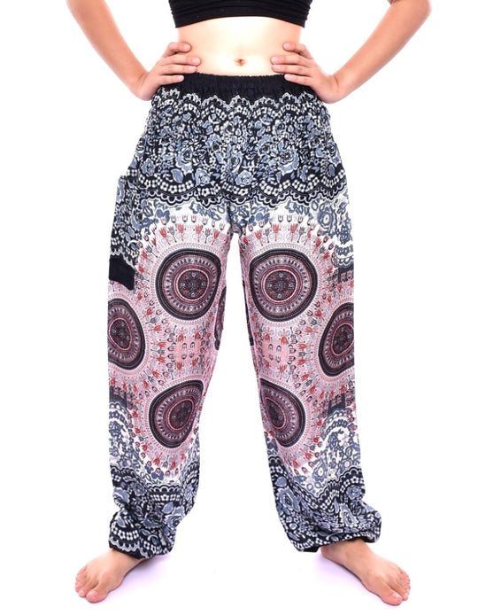 Bohotusk White Sun Glow Print Elasticated Smocked Waist Womens Harem Pants S/M