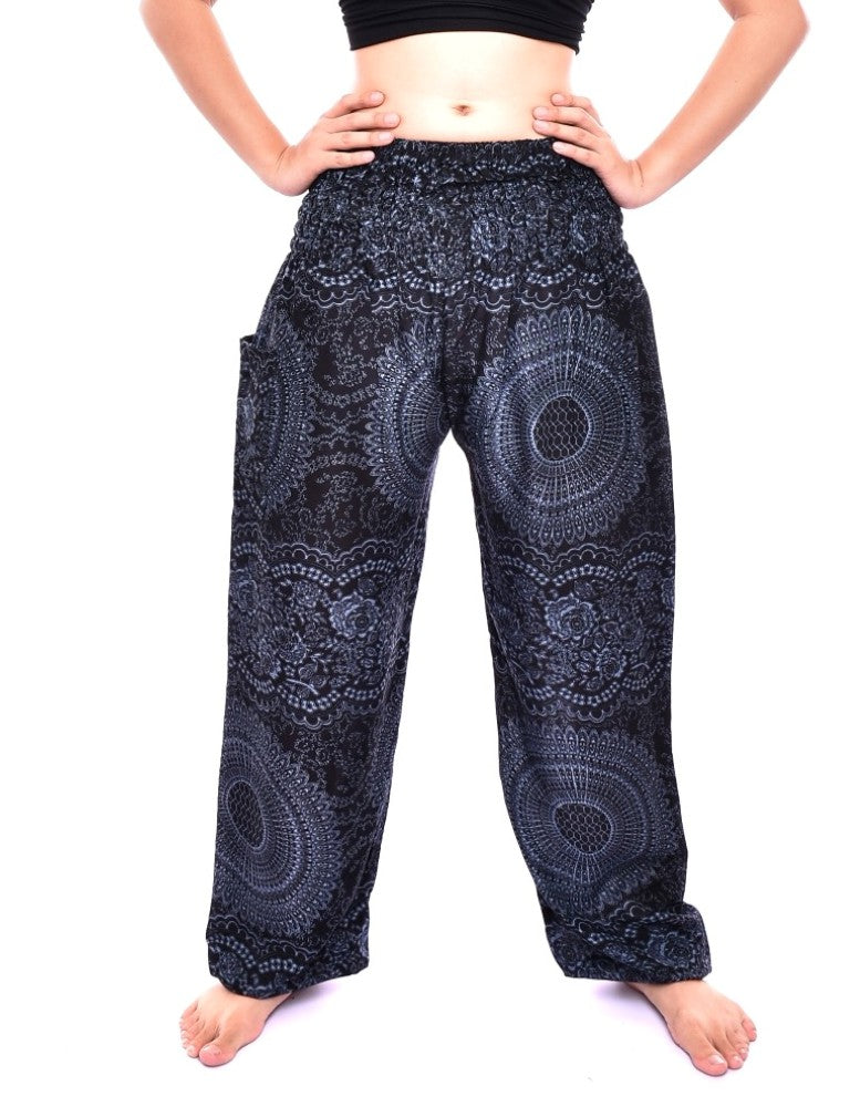 Bohotusk Black Night Glow Print Elasticated Smocked Waist Womens Harem Pants S/M to 4XL