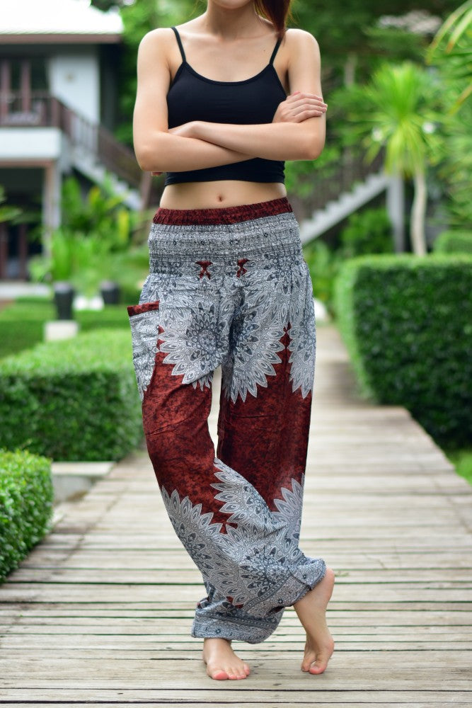 Bohotusk Purple Snowflake Print Elasticated Smocked Waist Womens Harem Pants S/M to L/xl