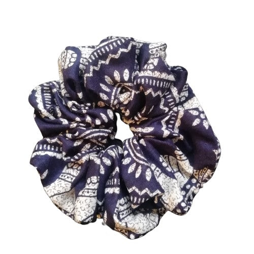 Navy Blue Elephant Print Hair Scrunchie Ties