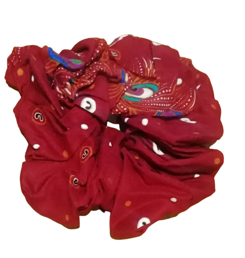 Red Peacock Hair Scrunchie Ties