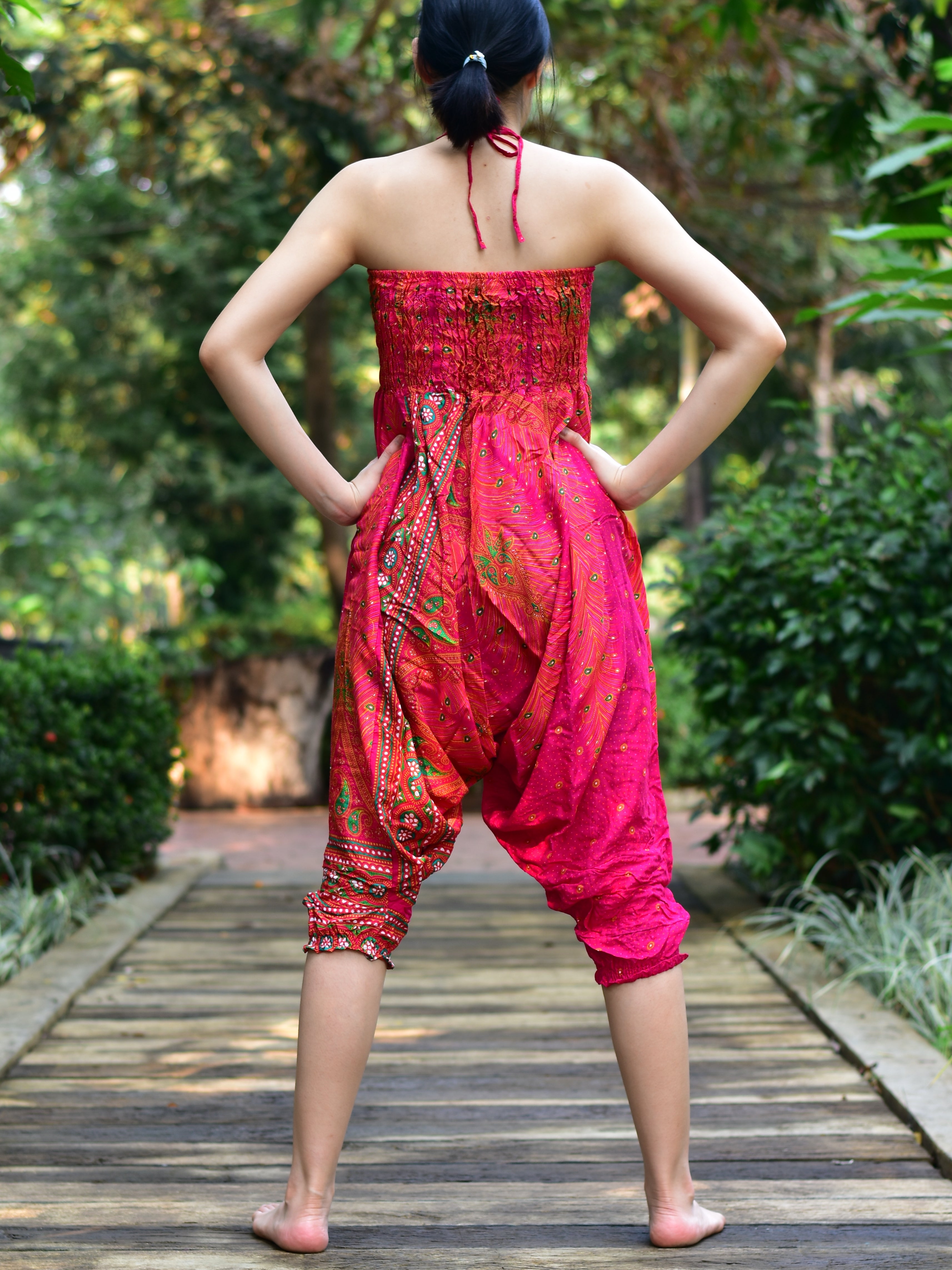 Bohotusk Pink Peacock Print Jumpsuit S M to LXL
