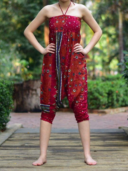 Bohotusk Red Peacock Print Jumpsuit S/M to LXL